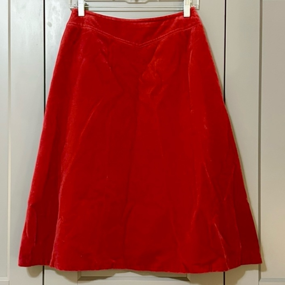 Vintage 1970s Malli Mari Finland Velvet A-line Knee-length Skirt Red Size 38 S